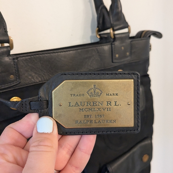 Lauren Ralph Lauren Black Nylon Leather Trim Tote Bag - Picture 3 of 13